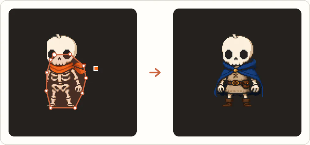 局部修改示意：套索圈选后按描述重绘选区